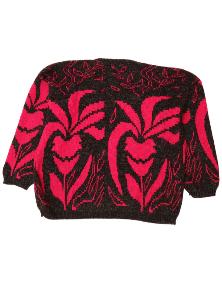 VINTAGE ženski džemper s morskim izrezom UK 20 2XL crni cvjetni akril