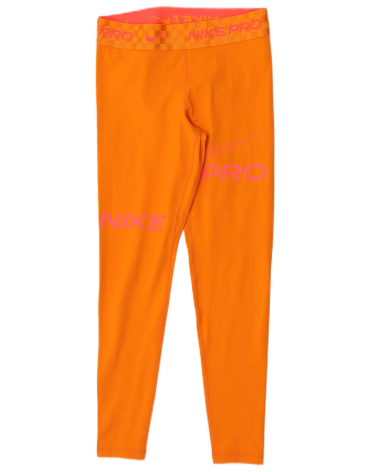 Nike Ženske Dri Fit Graphic Leggings UK 12 Medium Orange Polyester