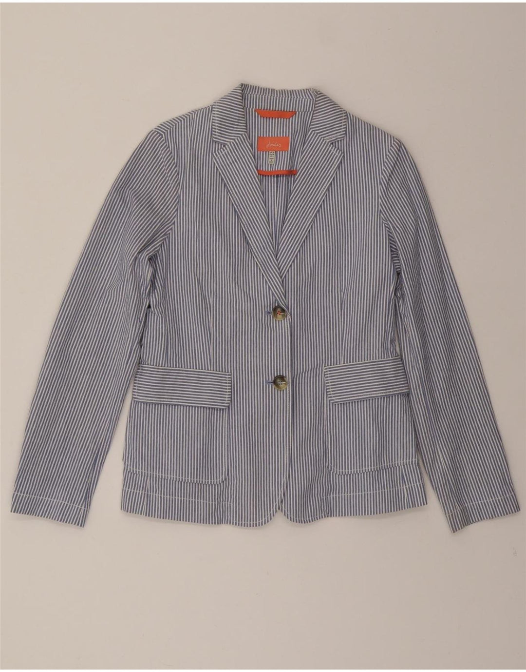 JOULES Womens 2 Button Blazer Jacket UK 10 Small Blue Pinstripe Cotton Vintage Joules and Second-Hand Joules from Messina Hembry 