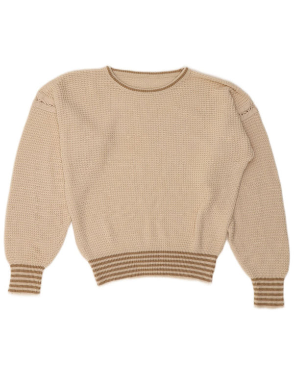 VINTAGE ženski pulover s okruglim izrezom UK 16 Veliki sivobijeli na pruge