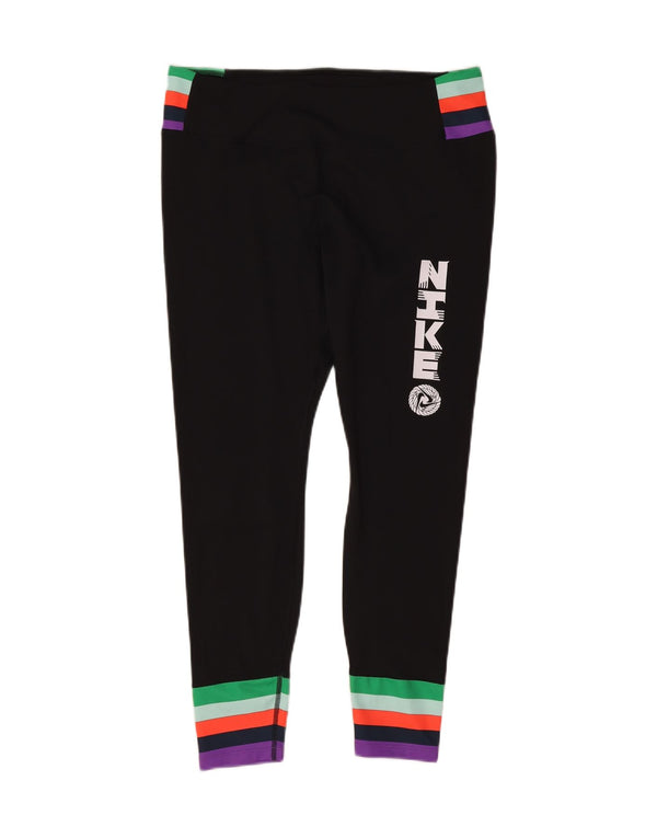 Nike Ženske Dri Fit Graphic Leggings UK 16 Large Black Colourblock