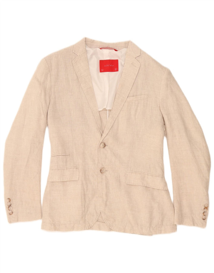 Zara Mens 2 Button Blazer Jacket EU 46 Small Beige