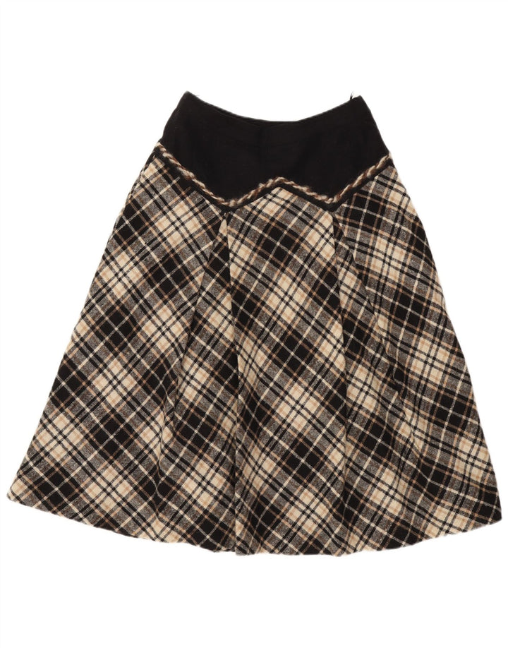 Vintage ženska suknja A-kroja W28 srednje crna karirana vuna