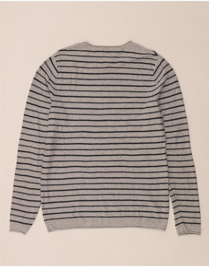TOMMY HILFIGER Muški džemper s okruglim izrezom srednje sive pamučne pruge