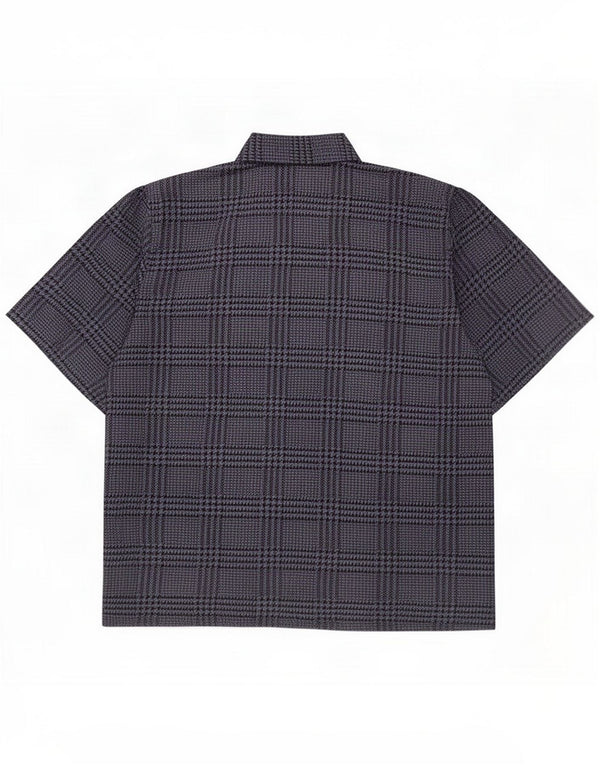 Vintage ženska košulja kratkih rukava Bluza IT 48 XL tamnoplava houndstooth
