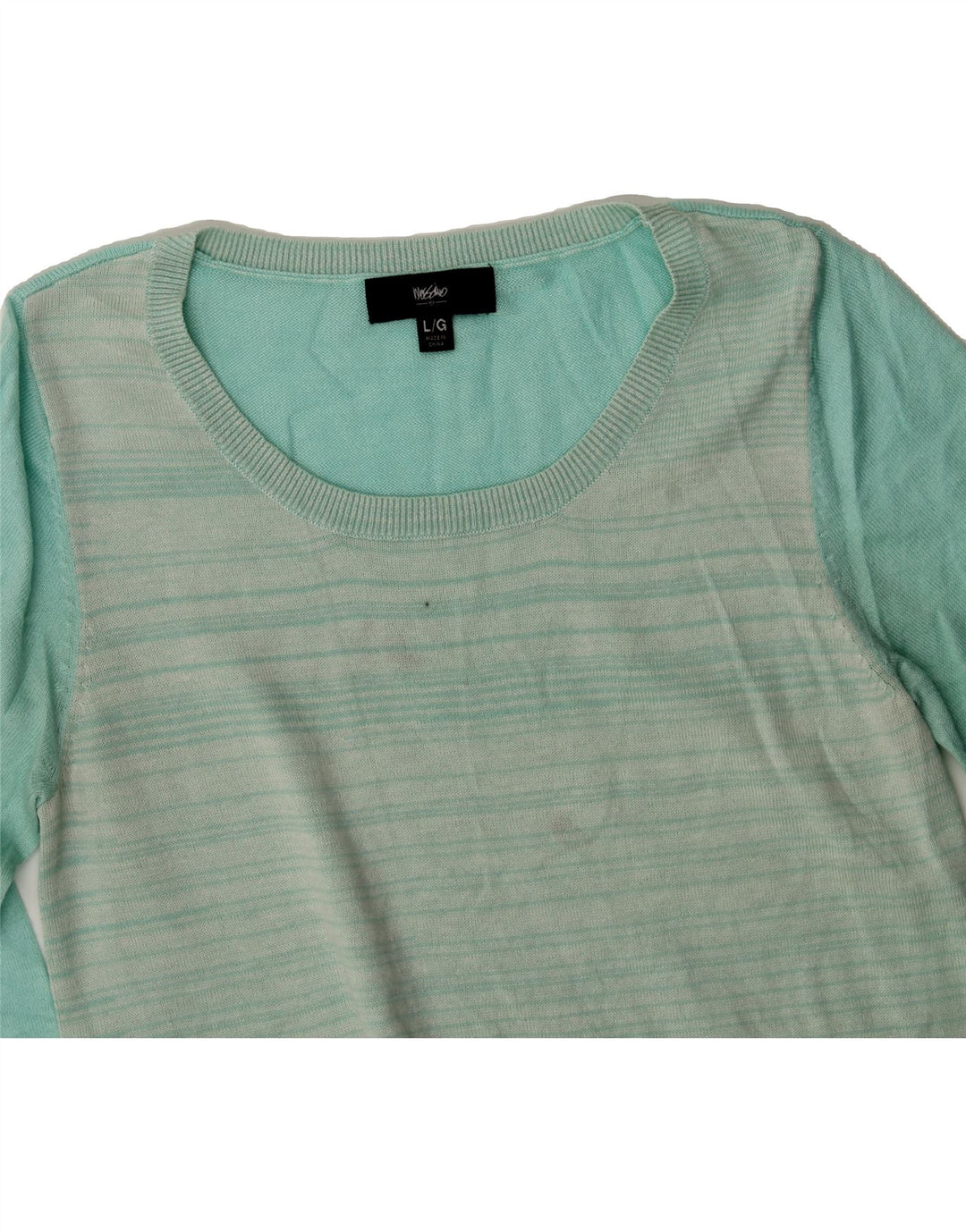 MOSSIMO Womens Crew Neck Jumper Sweater UK 14 Large Turquoise Striped Vintage Mossimo and Second-Hand Mossimo from Messina Hembry 