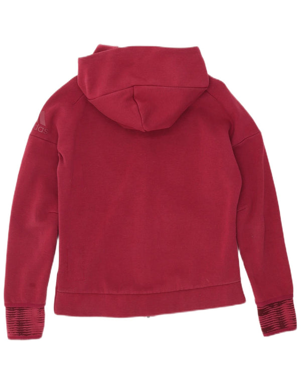 Adidas Womens Zip Hoodie Sweater UK 14 Medium Burgundy Pinstripe