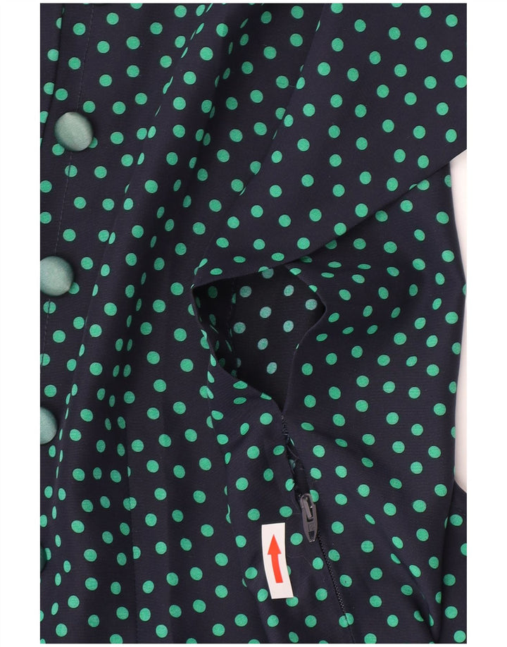 Vintage ženska haljina A-kroja UK 10 Mala tamnoplava točkasta