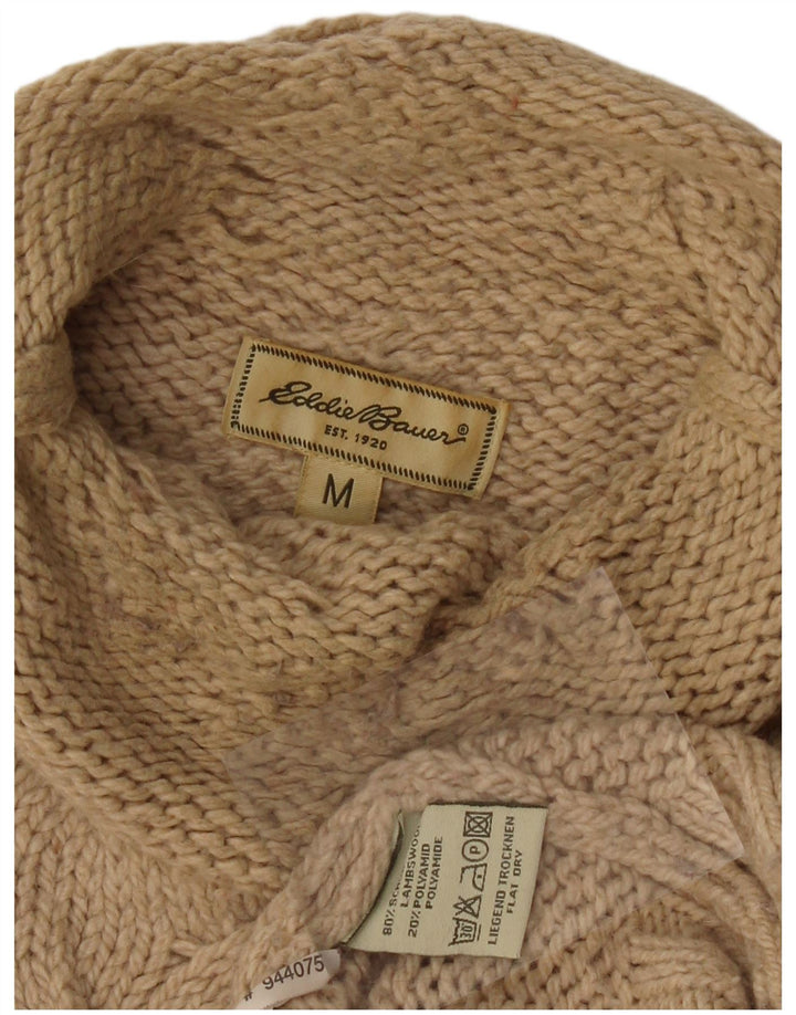 EDDIE BAUER Womens Roll Neck Jumper Sweater UK 14 Medium Beige Lambswool