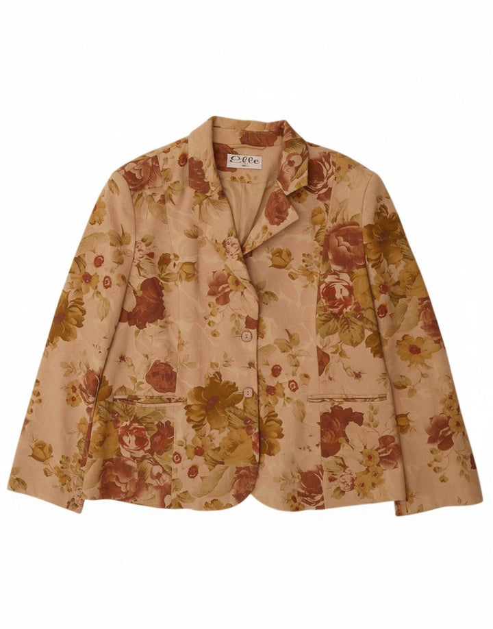 ELLE Ženska jakna s 2 gumba UK 20 2XL Bež cvjetni pamuk