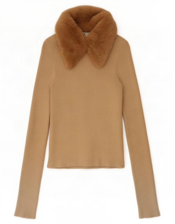 Zara ženska crop polo majica dugih rukava UK 8 Small Beige Colourblock