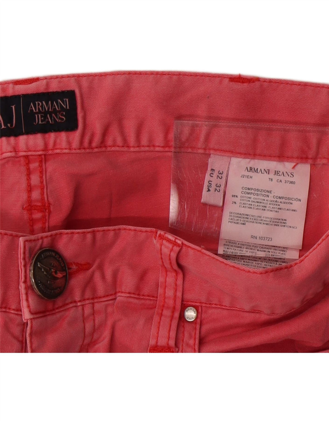 ARMANI Womens Straight Jeans W32 L29 Red Cotton Vintage Armani and Second-Hand Armani from Messina Hembry 
