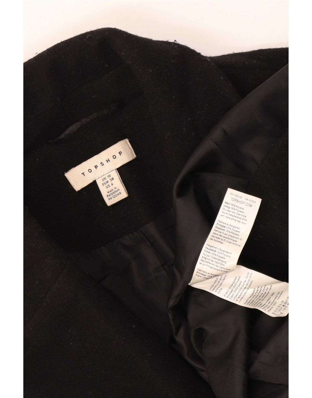 Topshop ženski kaput s dvostrukim kopčanjem UK 10 Mali crni poliester