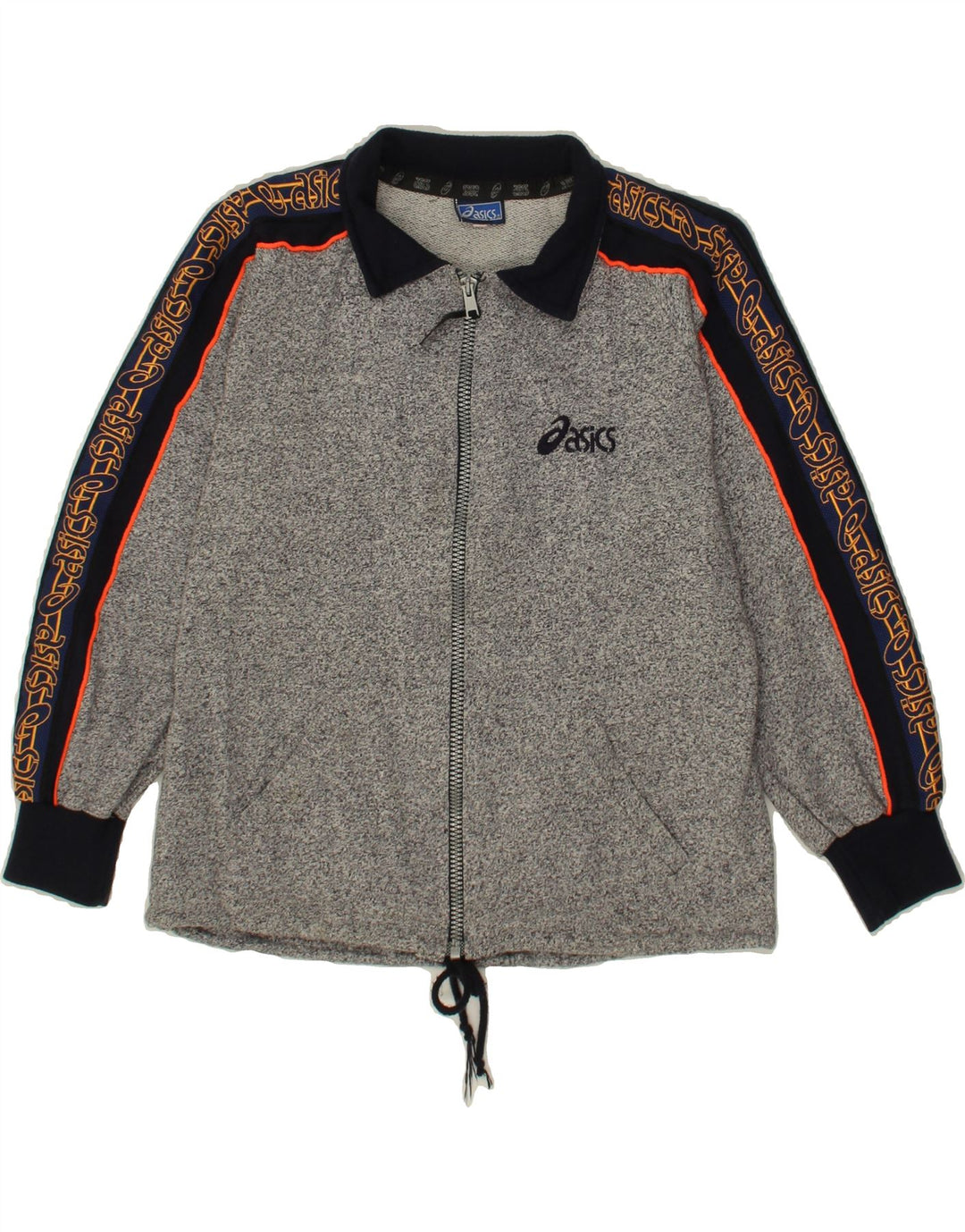 ASICS Boys Graphic Tracksuit Top Jacket 9-10 Years Grey Flecked Cotton Vintage Asics and Second-Hand Asics from Messina Hembry 