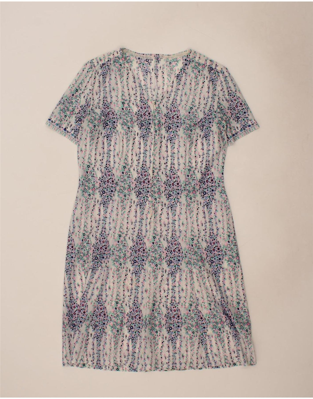 VINTAGE Womens Basic Dress UK 14 Medium Blue Floral Vintage Vintage and Second-Hand Vintage from Messina Hembry 