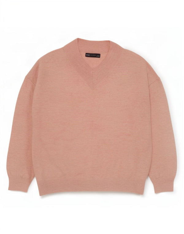 Marks & Spencer Womens Oversized V-Neck Jumper Sweater UK 10 Small Pink