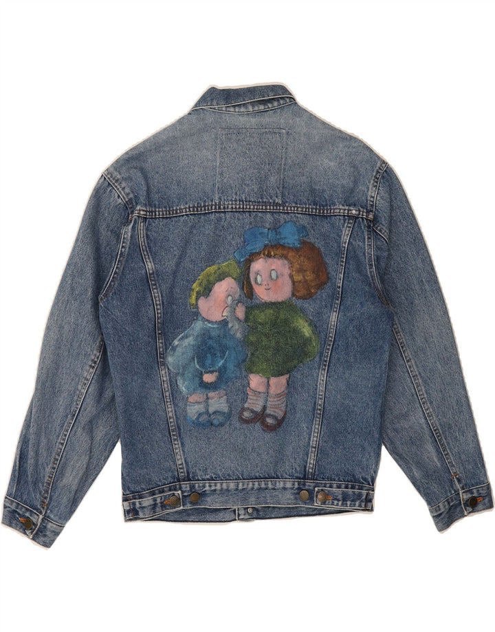VINTAGE Womens Graphic Denim Jacket UK 16 Large Blue Vintage Vintage and Second-Hand Vintage from Messina Hembry 