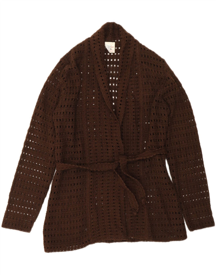 VINTAGE ženski heklani kardigan džemper UK 14 Veliki smeđi akril