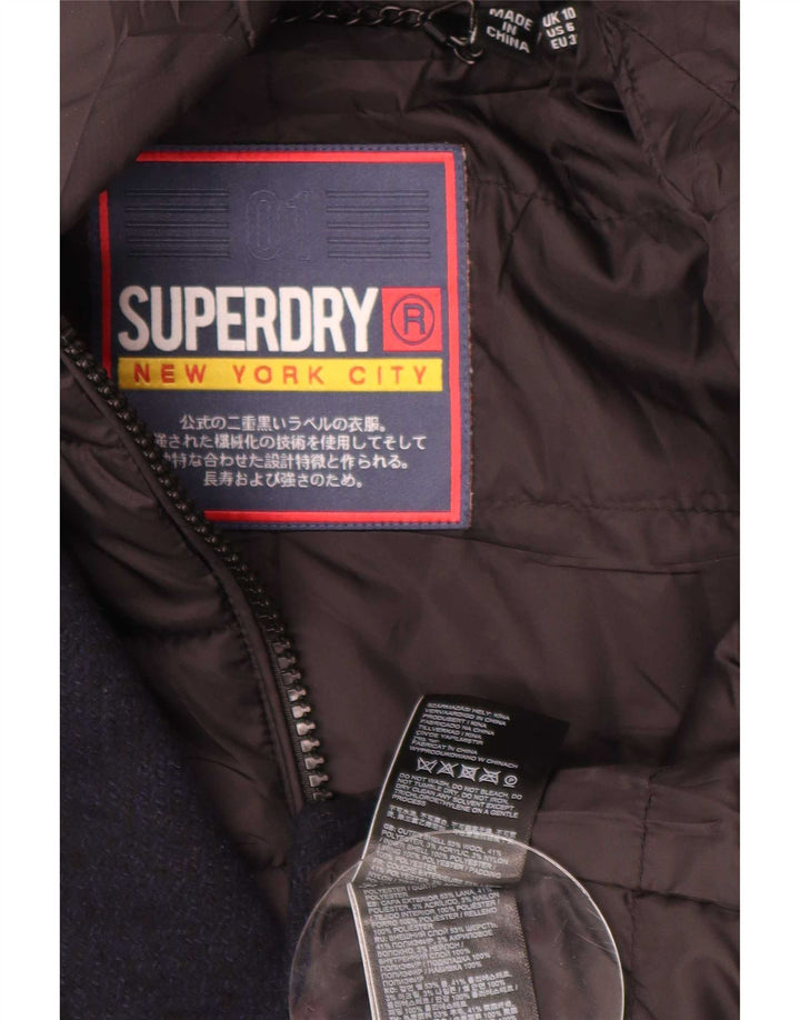 Superdry ženski kaput s kapuljačom UK 10 Mali tamnoplavi vuneni
