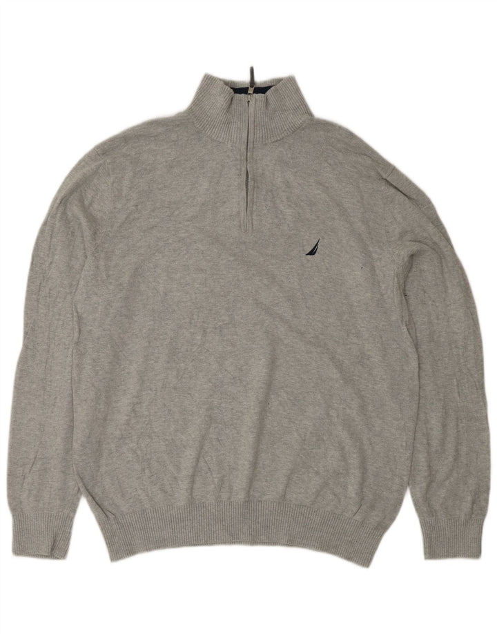 NAUTICA Muški pulover s izrezom i patentnim zatvaračem, veliki sivi