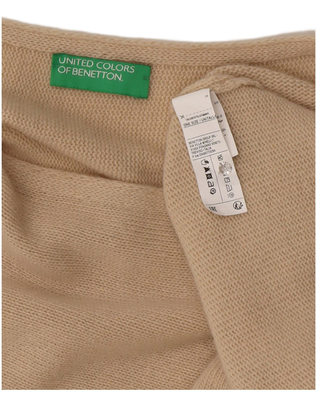 Benetton ženski asimetrični pončo džemper jedne veličine bež vune