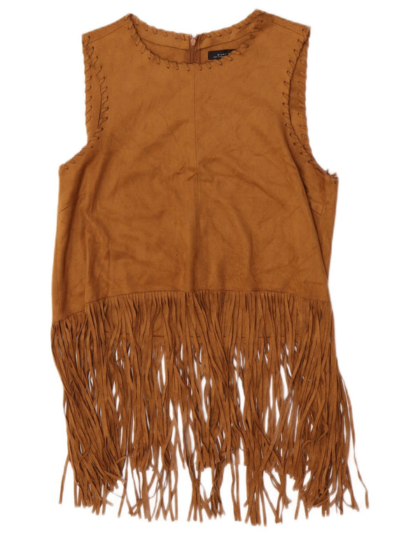 Zara ženska majica bez rukava od umjetne antilop kože UK 14 Large Brown