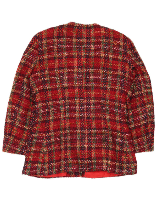 VINTAGE ženski sako sa 6 gumba UK 12 Srednje crvena karirana vuna