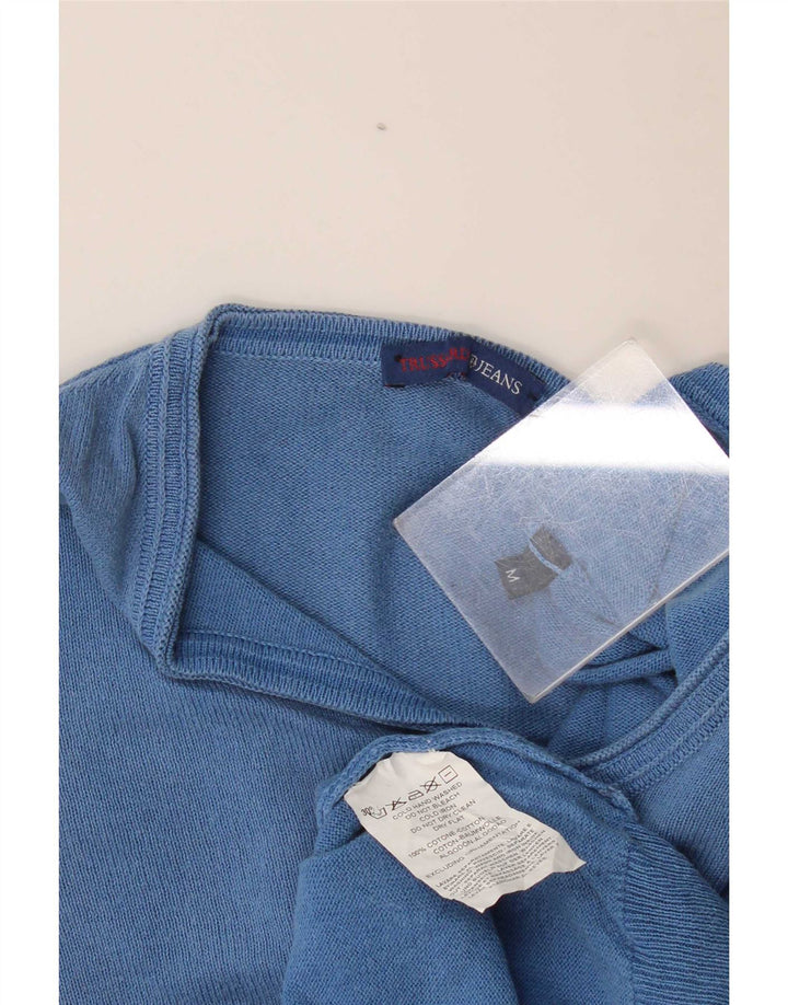 Trussardi Jeans muški džemper s V-izrezom Srednje plavi pamuk
