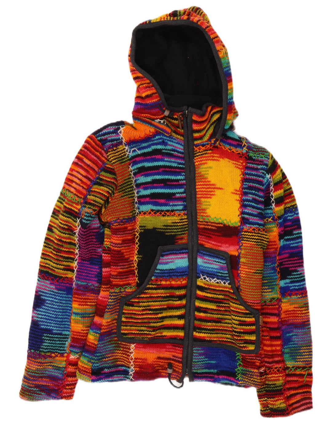 VINTAGE ženski kardigan pulover s kapuljačom UK 12 srednje raznobojne pruge