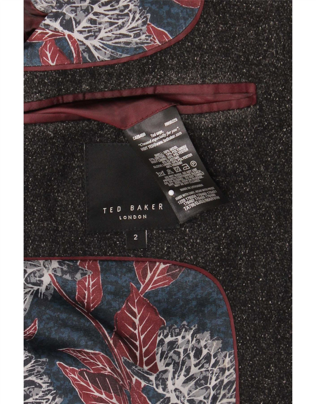 Ted Baker Muški kaput veličine 2 Mali sivi flekasti vuneni kaput
