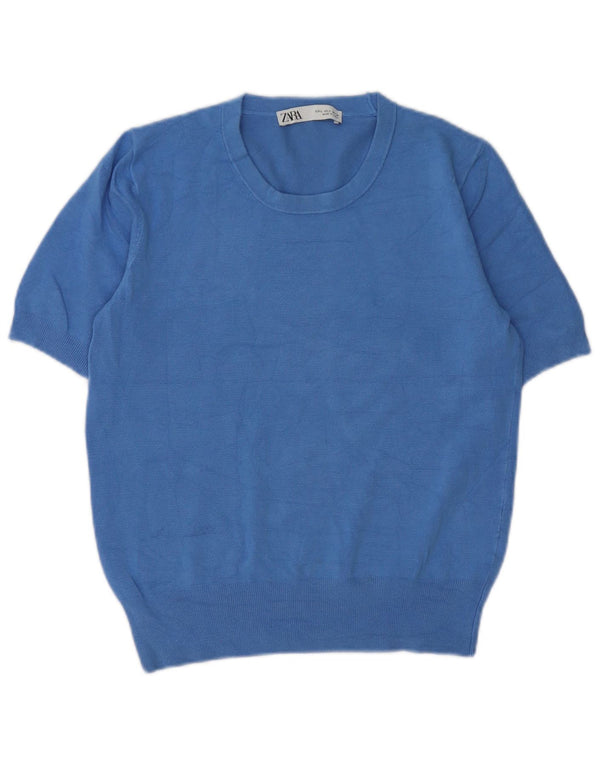 Zara ženski džemper s okruglim izrezom kratkih rukava UK 16 Large Blue