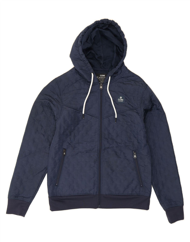 JACK & JONES Mens Hooded Bomber Jacket UK 36 Small Navy Blue Polyester Vintage Jack & Jones and Second-Hand Jack & Jones from Messina Hembry 