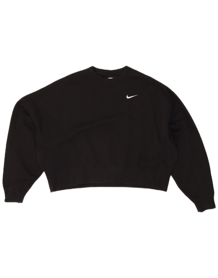 NIKE Ženska kratka prekomjerna majica s kratkim rukavima UK 10 Mali crni pamuk