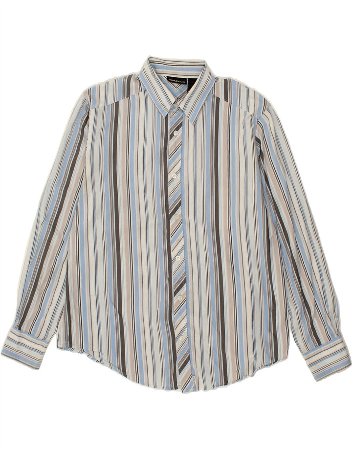 DKNY Mens Shirt Large Grey Striped Vintage Dkny and Second-Hand Dkny from Messina Hembry 