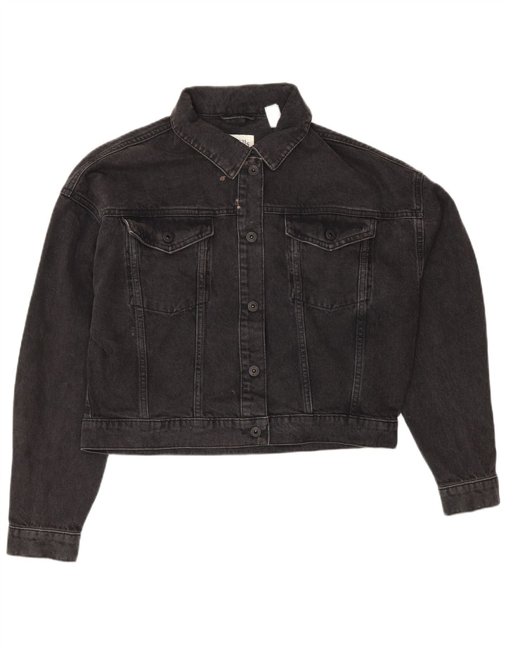JACK WILLS Ženska prevelika crop traper jakna UK 10 Mala siva pamuk