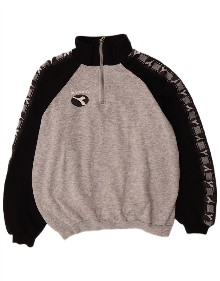 Diadora muška majica s izrezom na patentni zatvarač Veliki sivi pamuk u blokovima boja