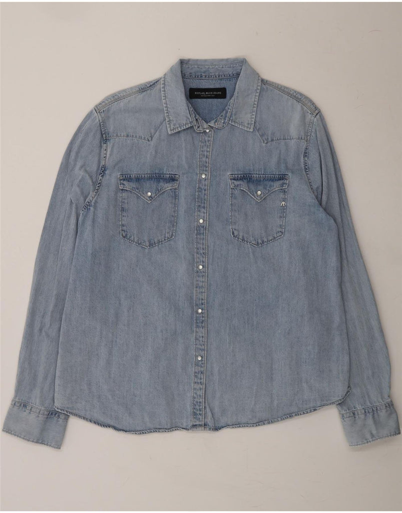 REPLAY Womens Denim Shirt UK 22 3XL Blue Cotton Vintage Replay and Second-Hand Replay from Messina Hembry 