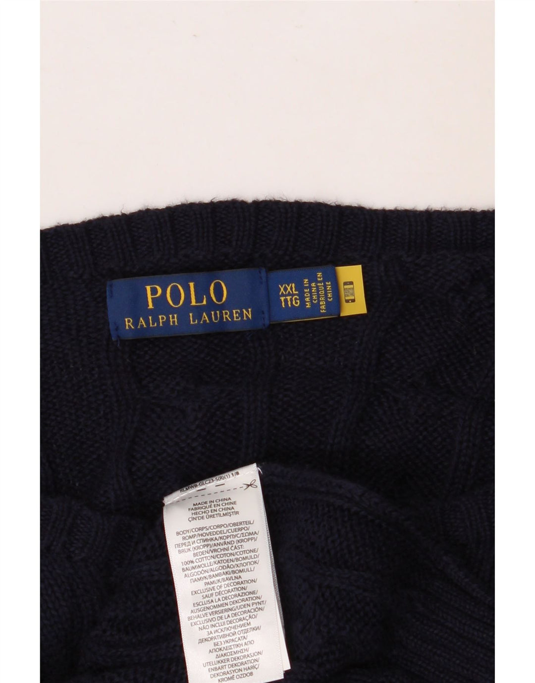 POLO RALPH LAUREN Muški pulover s mornarsko plavim izrezom 2XL od pamuka