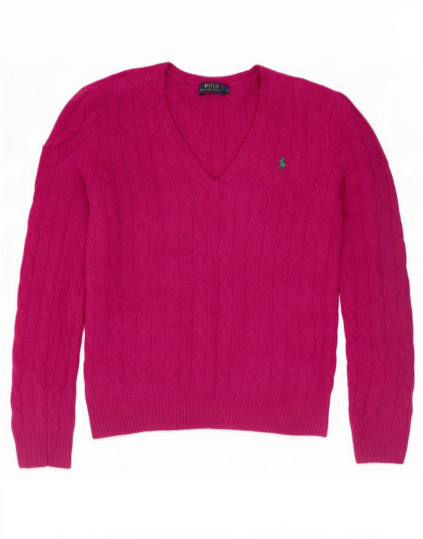 Polo Ralph Lauren ženski džemper s V-izrezom UK 10 Mala ružičasta merino vuna