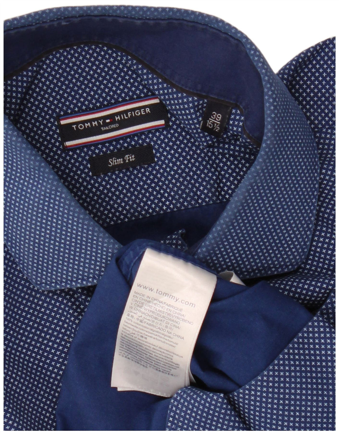 TOMMY HILFIGER Muška košulja s apstraktnim uzorkom, veličina 15 1/2 39, srednje tamnoplava
