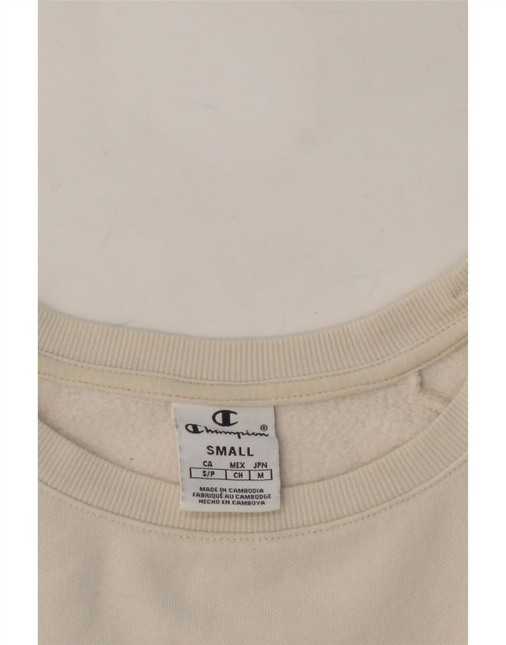 CHAMPION Womens Oversized Crop Sweatshirt Jumper UK 10 Small Off White Vintage Champion and Second-Hand Champion from Messina Hembry 