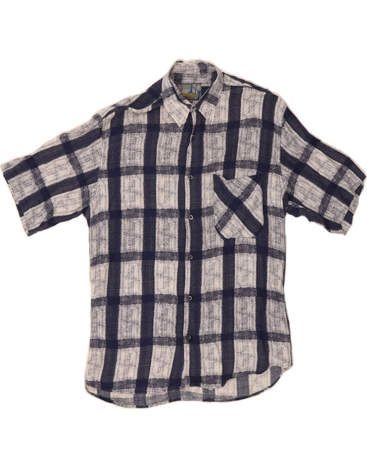 MAC FASHION Mens Short Sleeve Shirt Small Navy Blue Check Vintage Mac Fashion and Second-Hand Mac Fashion from Messina Hembry 