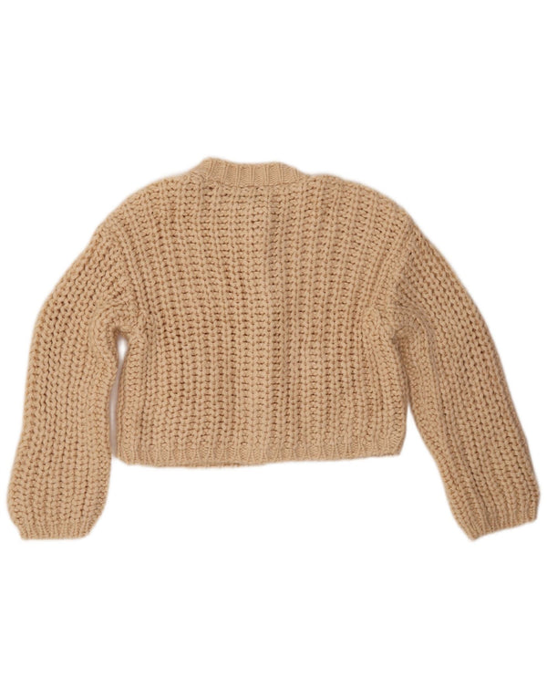 ZARA ženski kratki kardigan pulover UK 10 Small Beige Acrylic