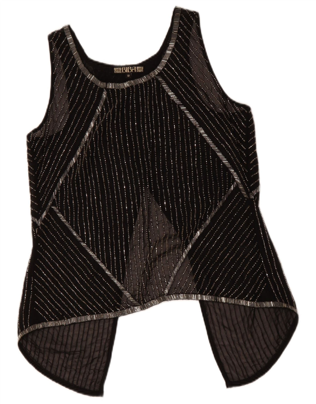BIBA Ženska prozirna majica bez rukava UK 10 malih crnih prugastih poliestera