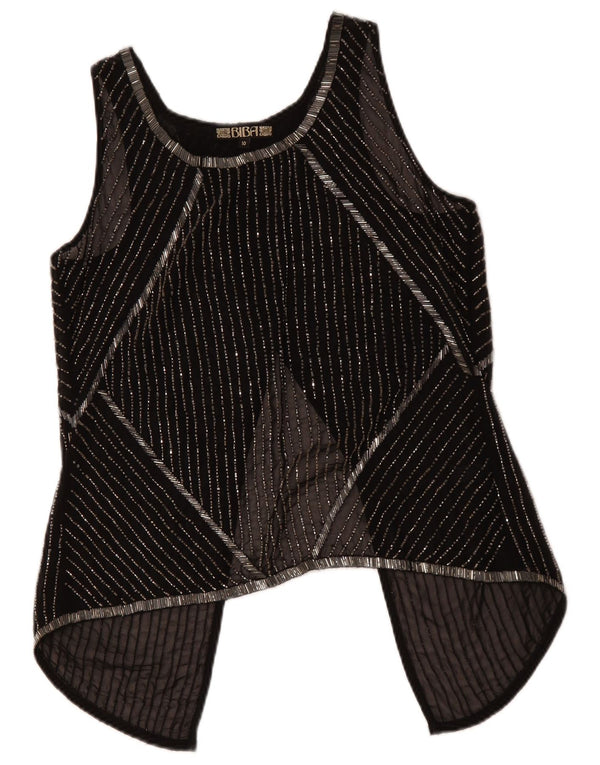 BIBA Ženska prozirna majica bez rukava UK 10 malih crnih prugastih poliestera