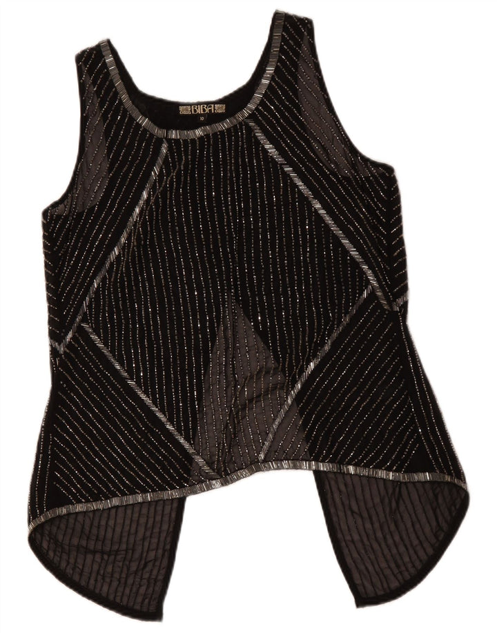 BIBA Ženska prozirna majica bez rukava UK 10 malih crnih prugastih poliestera