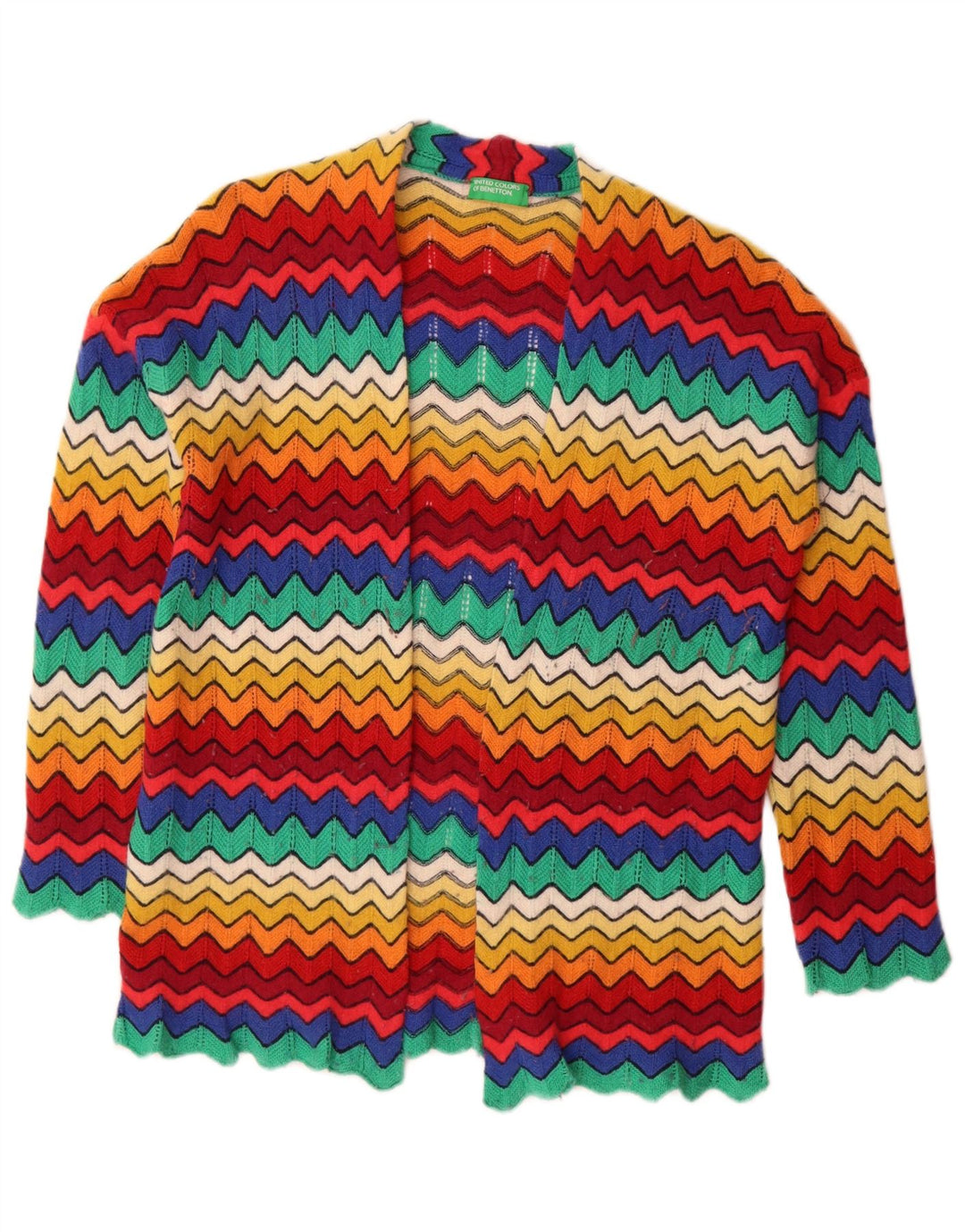 Benetton ženski otvoreni kardigan pulover UK 16 Veliki raznobojni ševron