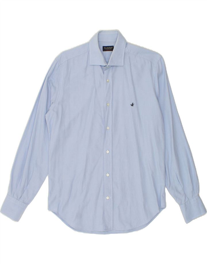 BROOKSFIELD Mens Slim Fit Shirt Size 39 Medium Blue Cotton Vintage Brooksfield and Second-Hand Brooksfield from Messina Hembry 