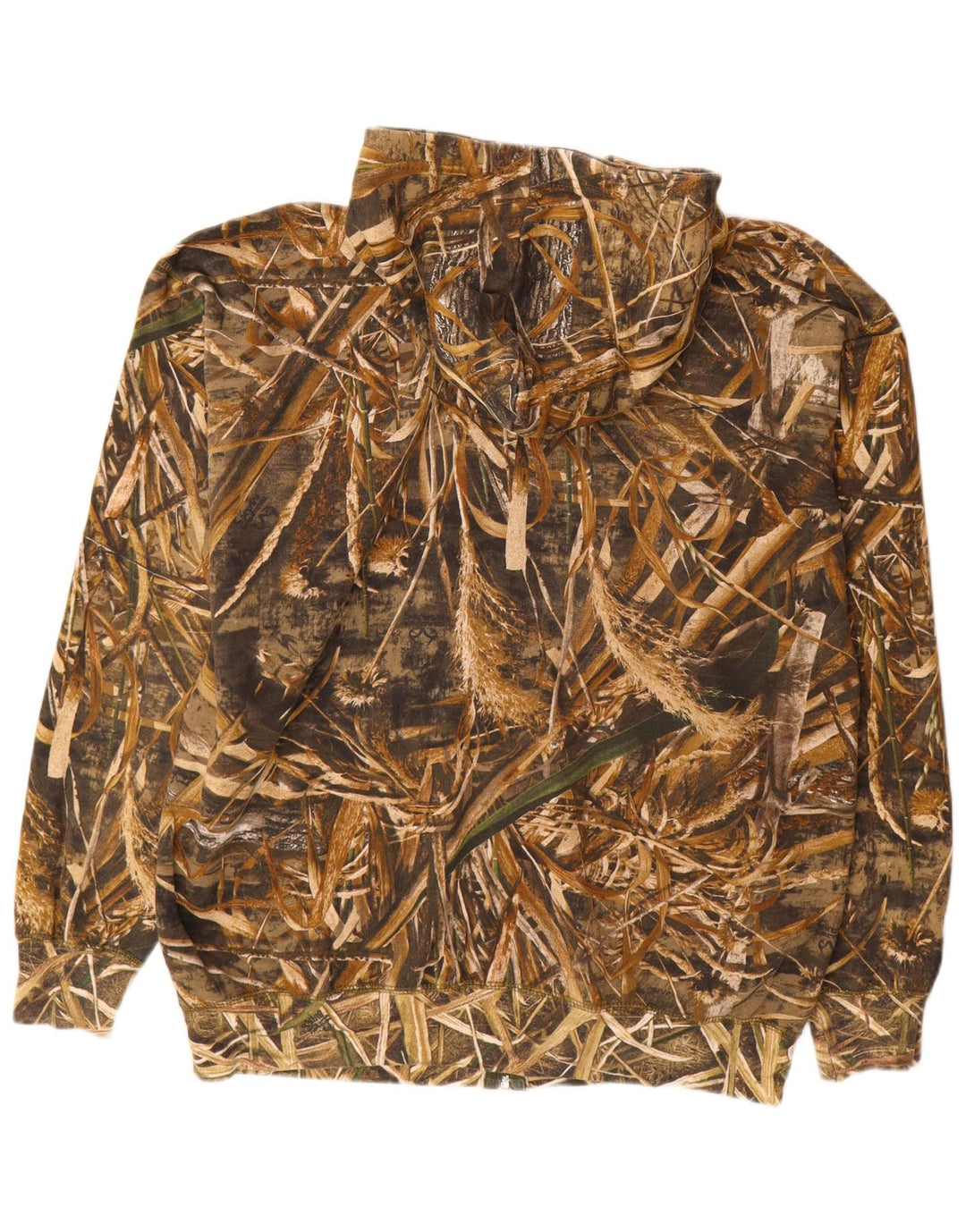 VINTAGE muški pulover s kapuljačom na patentni zatvarač 2XL smeđa kamuflažna poliesterska