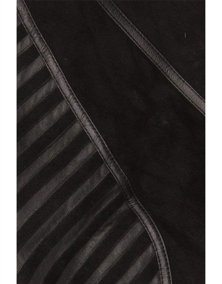 Vintage ženska jakna s ovčicama UK 18 XL crna prugasta koža